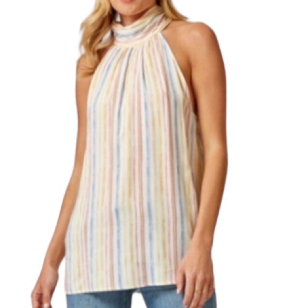 Anthropologie W5 Sleeveless Top High Neck vertical stripes multi color Size M